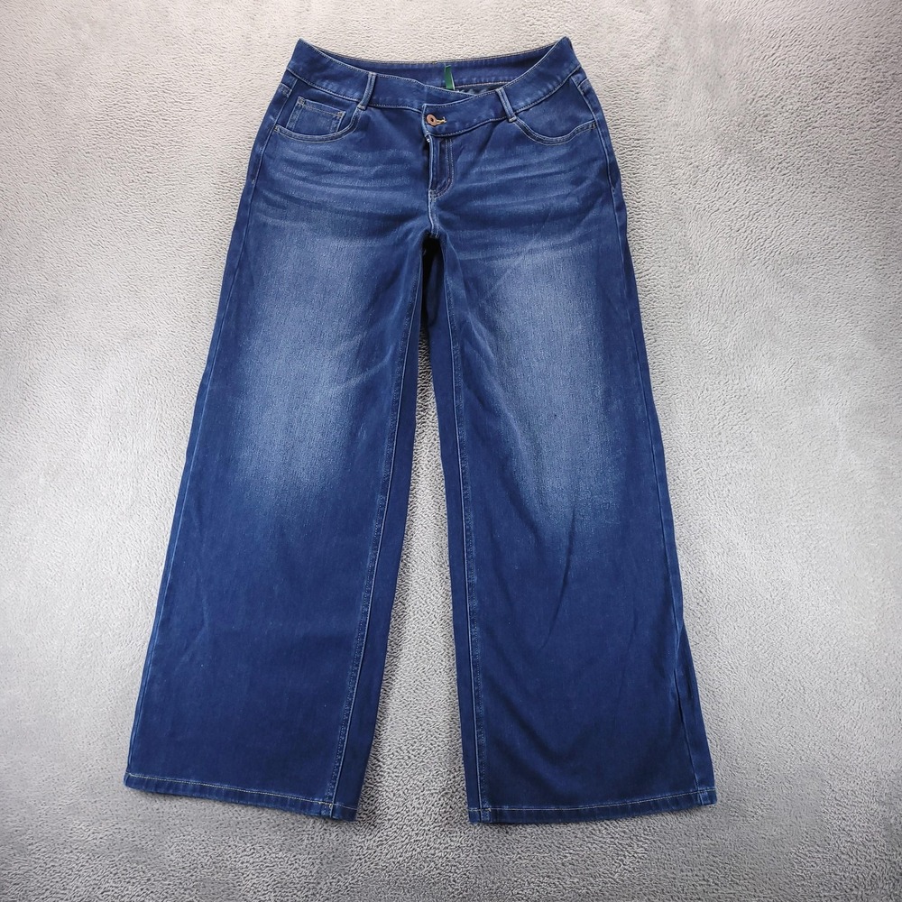 Halara Jeans Womens M Blue Asymmetric Baggy Wide Leg Low Rise Zipper Pockets